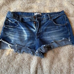 Free People Blue Distressed Jean Shorts